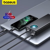 Baseus 65W Power Bank PD QC Quick Charge Powerbank Portable External Battery For Laptop Tablet For iphone 16 15 14 Pro Samsung