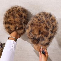 Warm Faux Fur Indoor Fluffy Slippers For Women Autumn Winter House Shoes Leopard Color Anti-slip Female Home Floor Cotton Slides