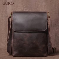 GURO High Quality Genuine Leather Shoulder Bag Men's Fashion Crossbody Bag Crazy Horse Cowhide Messenger Bag Daily Small Satchel