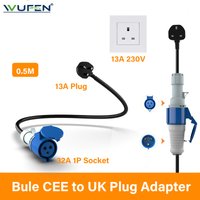 WUFEN UK PLug to CEE EV Charger CEE Female Plug 3 Pins Adapter WallMount Socket Connect with UK 13A to 32A 1Phase 7KW Charger