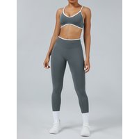 Women's Color Block Seamless High-Stretch Yoga Set, Butt Lifting Yoga Pants, Breathable Quick-Dry Active Workout Outfit