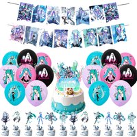 Hot Cartoon Hatsune Miku Birthday party Decorations Cake Disposable Paper plate set Banner Cake Hanging Flag Miku Party Balloon