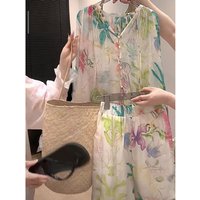 Large Size Loose Fashionable Printed Two-Piece Set Long Sleeve Sun Protection Top Wide Leg Shorts Women's Stylish Ensemble