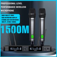 UHF Professional Wireless Microphone 2-channel Metal Handheld Karaoke Singing Stage Wedding Performance Conference Microphone