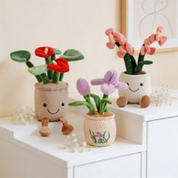 Kawaii Plush Potted Flower Toy Cute Iris & Orchid Stuffed Plant Doll,Soft Anthurium Hanging Ornament,Keychain Bouquet Decor Gift