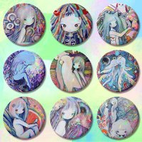 K-Kikuos Art Album 58mm 44mm HD Print Brooch Badges Pretty Derby Round Display Brooches Lapel Pins