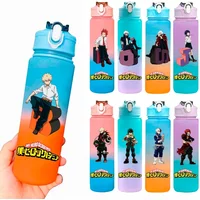 a 750ML My Hero Academia Cartoon Gradient Water Bottle Outdoor Travel Sports Leak Proof Water Bottle Portable Plastic Water Cup