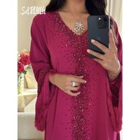 Modern Tassel V Neckline Gown For Women Moroccan Crystals Evening Dress Caftan A Line Prom Dresses Customized Vestidos De Gala