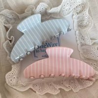 New Korean Blue Pink Stripe Hair Claw Clips for Women Girls Fashion Pastel Aesthetic Large Clamps Strong Hold Hair Accessories