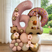 27pcs Capybara Donut Daisy Balloon 40 Inch Baby Pink Number 1-9 Balloon Set Cartoon Animal Theme Party Decoration Photo Props