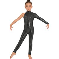 Kids Girls Ballet Dance Leotard Metallic Gymnastics Acrobatics Unitards One Shoulder Mesh Figure Skating Performance Jumpsuit