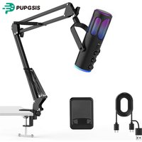 Pupgsis Gaming Microphone, USB Condenser Mic for PC, PS4/5 and Mac,Noise Cancellation Computer Mic with Mute, Reverb, Monitoring