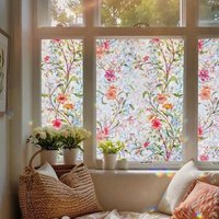 Window Privacy Film Stained Glass Window Film Static Cling UV & Heat Blocking Rainbow Galsang Flower Window Film for Glass Doors