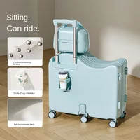 Ride on Kids Luggage22-24 inch Suitcase Set with Makeup case 18/20 inch Carry on Suitcase with Six Wheels and Cup Holder
