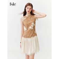 FSLE 2026 Summer Women's Contemporary Chinese-Inspired Intricate Embroidered Sleeveless Dress Sheer Mesh Overlay for Gala Events