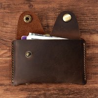 Handmade Crazy Horse Leather Card Holder for Men, Slim 2 Pocket Credit Card Case, Pure Leather Minimalist Wallet