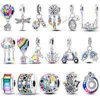 925 Sterling Silver Beads Cross Fire Dragon Hot Air Balloon Charms Fit Original Bangle Bracelet Diy Women Fine Jewelry Gift