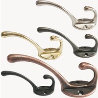 5pcs Heavy Duty Metal Hooks Wall Mounted Retro Double Hooks Utility Antique Hooks For Coat, Scarf, Bag, Towel, Key, Scarf, Hat