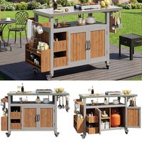 BBQ side table, mobile garden cabinet, weatherproof, stainless steel worktop, outdoor sideboard,shelf for snacks and spices