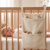 Baby Crib Organizer Hanging Storage Bag Muslin Cotton Gauze Diaper Caddy Nursery Bedside Pocket Hanging Storage Bags New