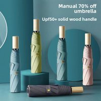 Lightweight Portable Travel Umbrella with Solid Wood Handle Wind Resistant Sun Protection UPF50+ Minimalist Simple Design