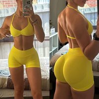2 Pieces Gym Set Woman Workut Clthes Scrunch Shorts Set Halter Sports Bra Fitness Top Woman Sportswear Yoga Outfits