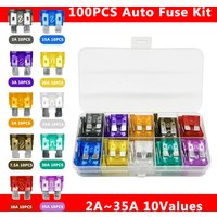 100pcs Car Fuse Assortment Set Profile Middle Size Blade Type Fuse Auto Car Truck 2-35A Fuse with Box Clip
