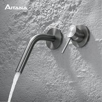 Luxury brass wall mounted bathroom faucet with embedded design, single handle double hole hot and cold water simple basin Mixer