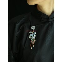 Handmade Chinese style cheongsam accessories tea clothing brooch imitation burnt blue retro style ethnic pendant tassel