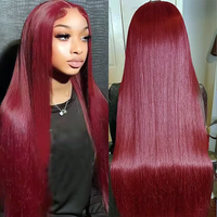 99J Straight Human Hair Wig 13x6 HD Lace Frontal Wig Burgundy Human Hair Wig 13x4 HD Lace 200 Density Human Hair Wigs For Women
