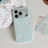 Fresh Light Green Hollow Out Glitter Pony Silhouette Silver Star Pattern Protect Phone Cover Case for iPhone 17 16 15 14 Pro Max