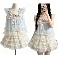 Japanese Sweet Kawaii 2-Piece Set Women Loose Bow Top + High Waist Tulle Skirt Summer Y2K Fashion Elegant Casual Chic Outfits