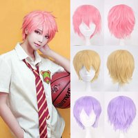 Men Women Synthetic Anime Cosplay Wigs Short Straight Hair Heat Resistance Multicolour Red White Pink Gray Brown