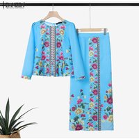 ZANZEA Women Matching Sets Spring Summer Female Floral Print Dress Sets Tops Skirt OL Work Party 3/4 Sleeve O Neck Vestidos