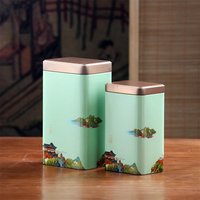 Tea Tin Square Tin Portable Metal Tin Tea Box Storage Portable Chinese Iron Box Tea Sealed Pot Living Room Coffee Table Tea Set