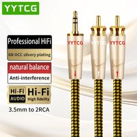 YYTCG RCA Cable 3.5mm Jack to 2RCA 6N OCC Silvery Plating High-end 3.5mm to 2RCA Audio Cable for Amplifier Mobile Phone Computer
