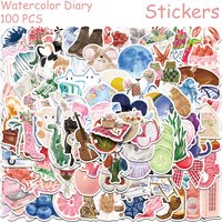 50PCS Cartoon Watercolor Diary Stickers Artistic Graffiti Decals DIY Decorative Stickers for Phone Laptop Scrapbook Suitcase