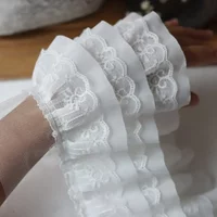 3 Layer Chiffon Pleated Fabric Black white with Lace 3D Mesh Ruffle Trim for DIY Wedding Dress Doll Clothes Collar Sewing Decor