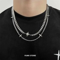 Doppelschichtige mehrschichtige Stern-Halskette aus Titanstahl für Mann und Frau, Hip-Hop, nicht verblassender Pullover, Schlüsselbeinkette, Paarschmuck