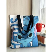 Disney Stitch Cartoon High-Capacity Canvas Bag Waterproof Wear Resistant Student Shoulder Bag Tote Children's Birthday Gift
