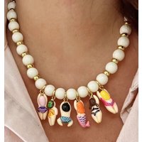 Fashion Acrylic White Bead Cute Boy Girl Mermaid Swimsuit Pendant Necklace Choker Women's Party Travel Jewelry Gift