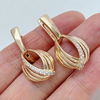 Kinel Hot Fashion Glossy Drop Earring for Women Unusual Geometry Hollow 585 Rose Gold Color Ethnic Bride Daily Fine Jewelry