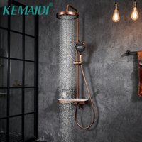 KEMAIDI Rose Gold Bathroom Shower Set Rainfall Hot And Cold Control Multifunctional Bath Shower Faucet System W/ Hand Shower