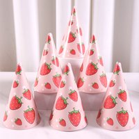 6pcs Pink Strawberry Birthday Party Hats Easy Assembly Lightweight Sturdy Cone Paper Hats for Girls Birthday Party Decorations