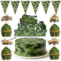 Camouflage Military Tank Cake Topper Cupcake Decor Happy Birthday Sign Soldier Camouflage Army Military Birthday Party Decor