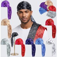 Fashion Amoeba Print Men's Headscarf Imitation Silk Lightweight Long Tail Pirate Cap Breathable Wave Print Hip Hop Hat Outdoor