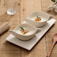 Chinese White Ceramic Shaped Small Plates with Two Compartments for Snacks and Cold Dishes Irregular Tableware Kitchen Supplies