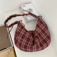 Vintage Plaid Women's Shoulder Crossbody Bags Large Capacity Ladies Pleated Underarm Bag Retro Girls Drawstring Tote Handbags