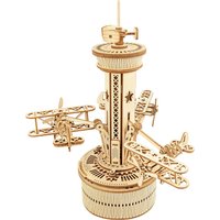 ROKR 3D Wooden Puzzles for Adults DIY Musical Box Model Kit to Build Self-Assembly Building Kit Airplane- Control Tower