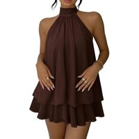 2026 Women's Elegant Halter Neck Sleeveless Ruffled Layered Chiffon Mini Dress Casual Summer Party Dress for Beach Vacation Y2K